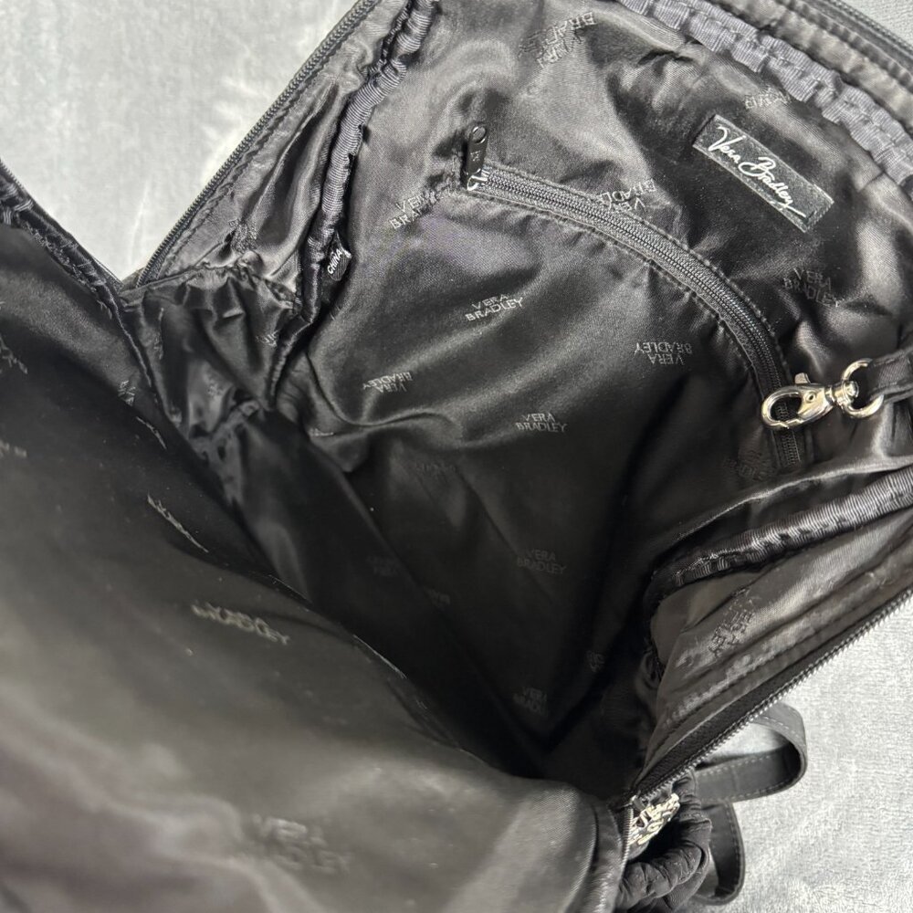 Vera Bradley Black Quilted Back Back Pack  14"x12" Zip Closure - Picture 7 of 10